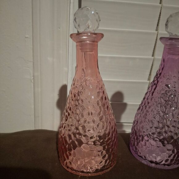 Trio of Pebbled Glass Decorative Bottles w/ Crystal Stoppers - Picture 4 of 6